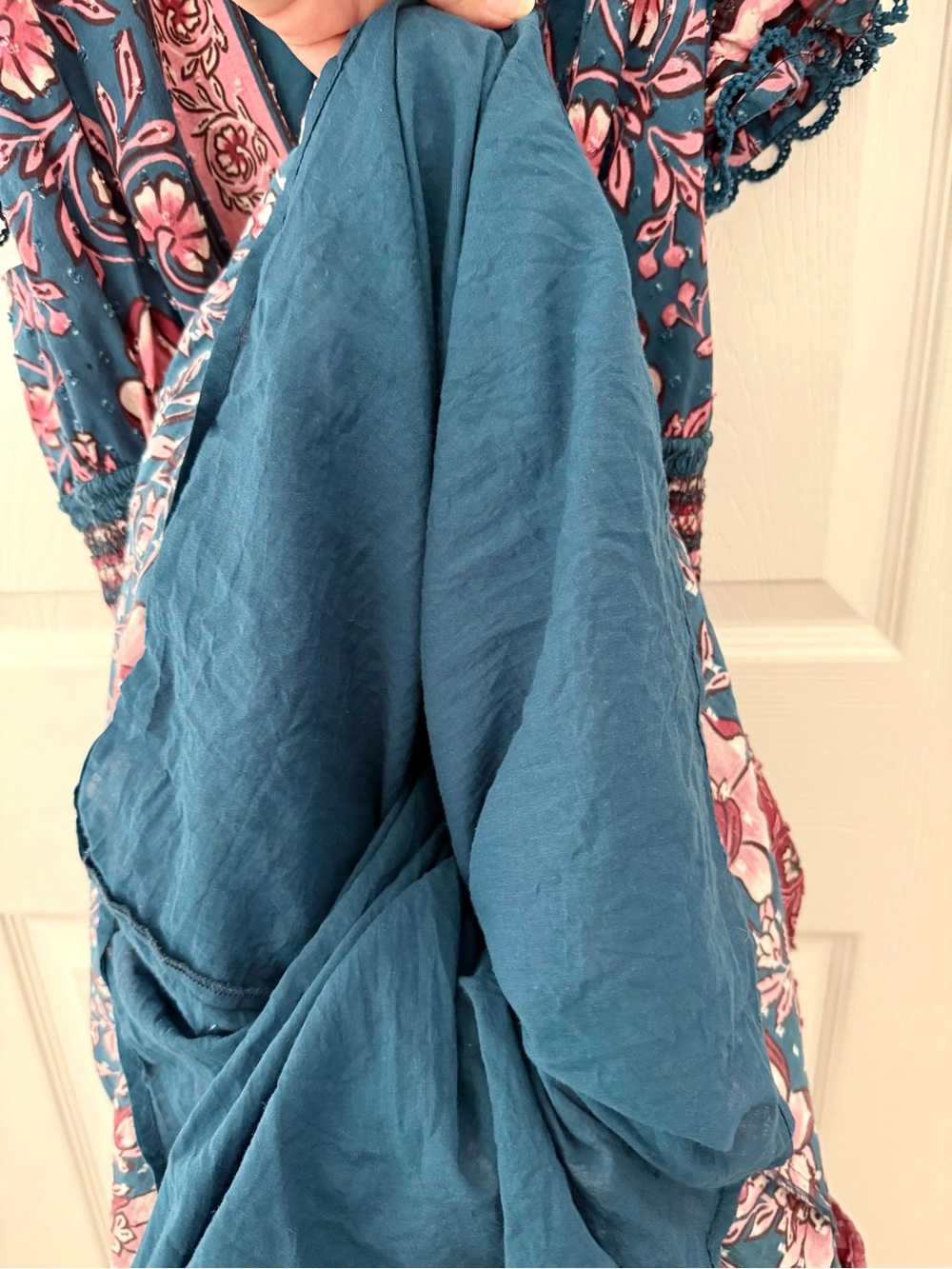 Farm Rio Floral Print Pink and Blue Long Maxi Dress Size Large - Picture 9 of 11
